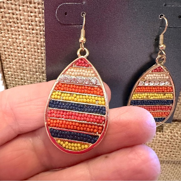 NWT Fashion Accents Earrings dangle gold w/ multicolored seed beads & crystals - Picture 3 of 8